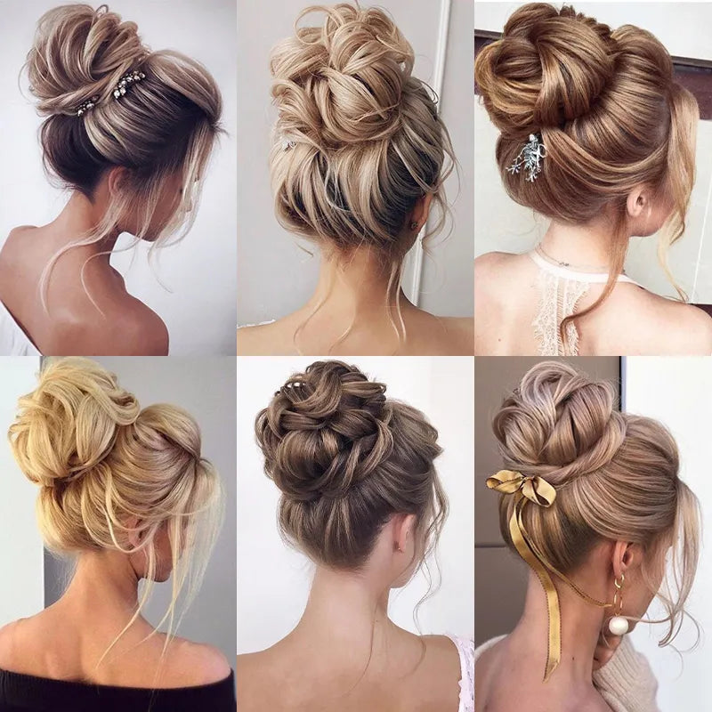 Hair Bun Synthetic Messy Bun Chignon Pad Elastic Hair Rope Donut Gary Brown Color Hair Extensions