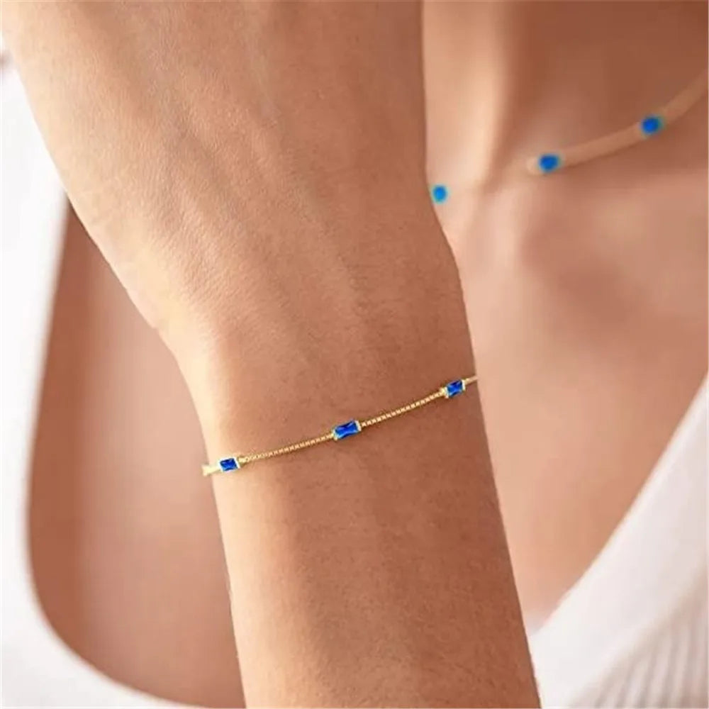 Bracelets For Women Girl 925 Sterling Silver Mini Rectangular Colored Zircon Exquisite Chain Jewelry