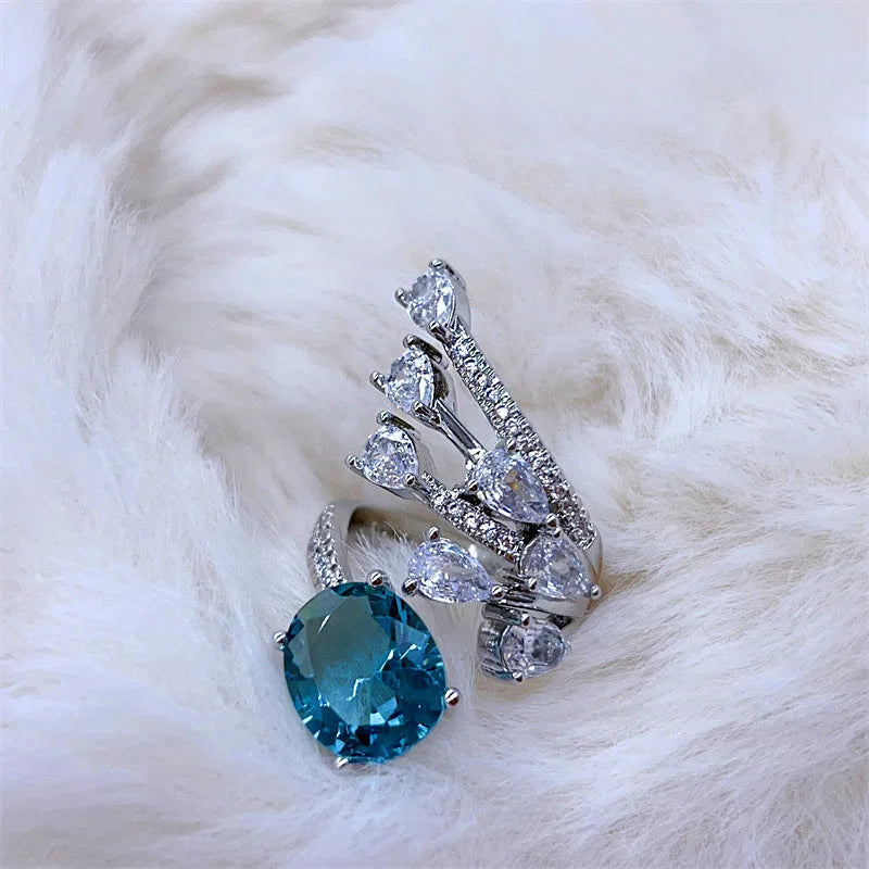 Rings for Women Resizable New Sky Blue Zircon with Stones Luxury Designer Jewelry