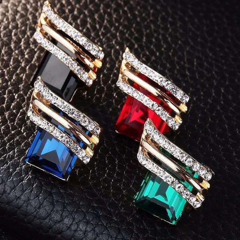 Earring Studs Luxury Fashion Zircon Large Gems Geometric Pattern Crystal Jewelry