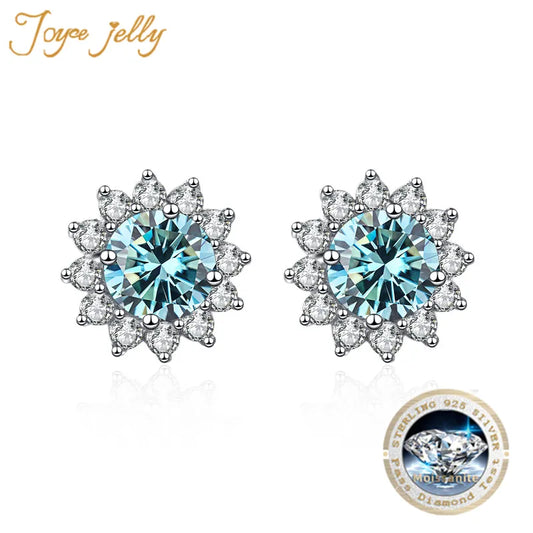 JoyceJelly 1 کیرٹ D کلر Moissanite Diamond Earring S925 S925 Sterling Silver Jewelry for Women Sunflower Shaped Ear-studs Wedding