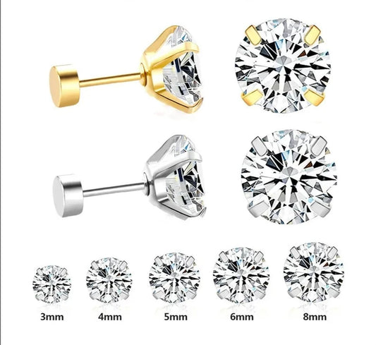 Earrings For Women/Men 1Pairs/2Pcs Stainless Steel Crystal Studs 4 Prong Tragus Round Clear Cubic Zirconia Ear Jewelry