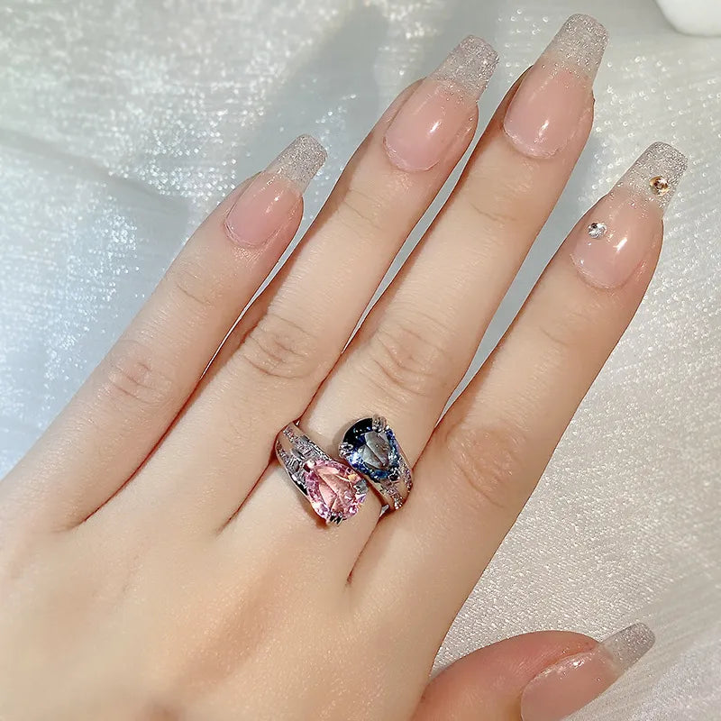 Ring Resizable For Women Zircon studded Couple Pink Irregular Geometric New design Jewelry