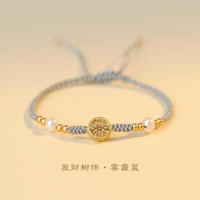 Bracelet Women New Good Luck Bracelet 2023 Animal Year Transfer Pearl Red Hand Rope Woven Hand string