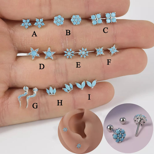 Earrings 2PC Ear Cartilage Tragus Studs Imitation Blue Turquoise Piercing Trendy 2023 Women Piercing Jewelry