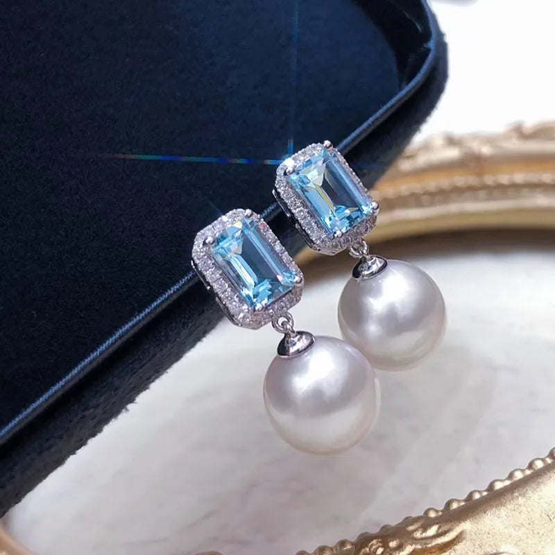 Earrings Women Trendy Blue Zirconia Temperament Simulated Pearl Drop Earrings Jewelry Accessories for Wedding Party