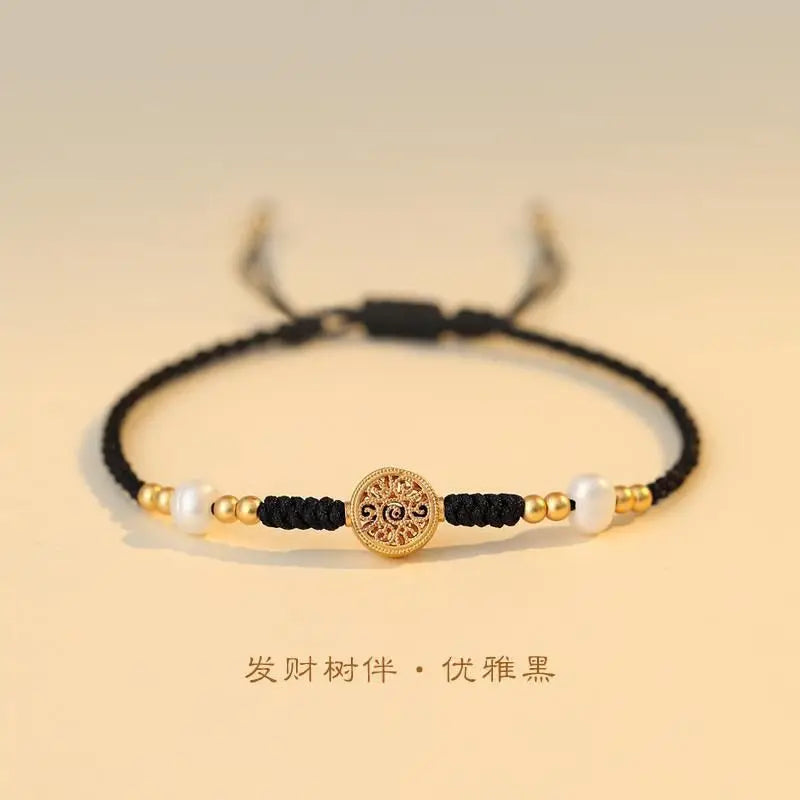 Bracelet Women New Good Luck Bracelet 2023 Animal Year Transfer Pearl Red Hand Rope Woven Hand string