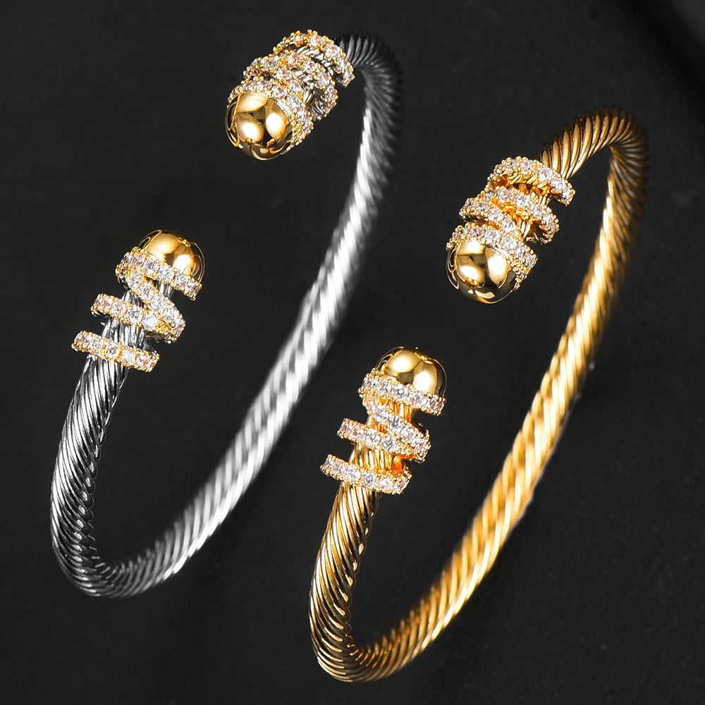 Bangle Cuff For Women Stackable 316L Stainless Steel Bracelets Unique Chain Link Braided Trendy Luxury Jewelry