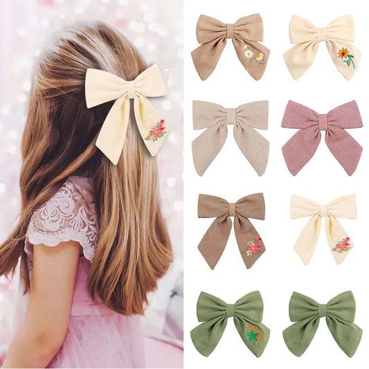 Hair Clips For Girls Kids Handmade Embroidery Butterfly Solid Bowknot Hair Pin Barrettes Children Headwear Gifts