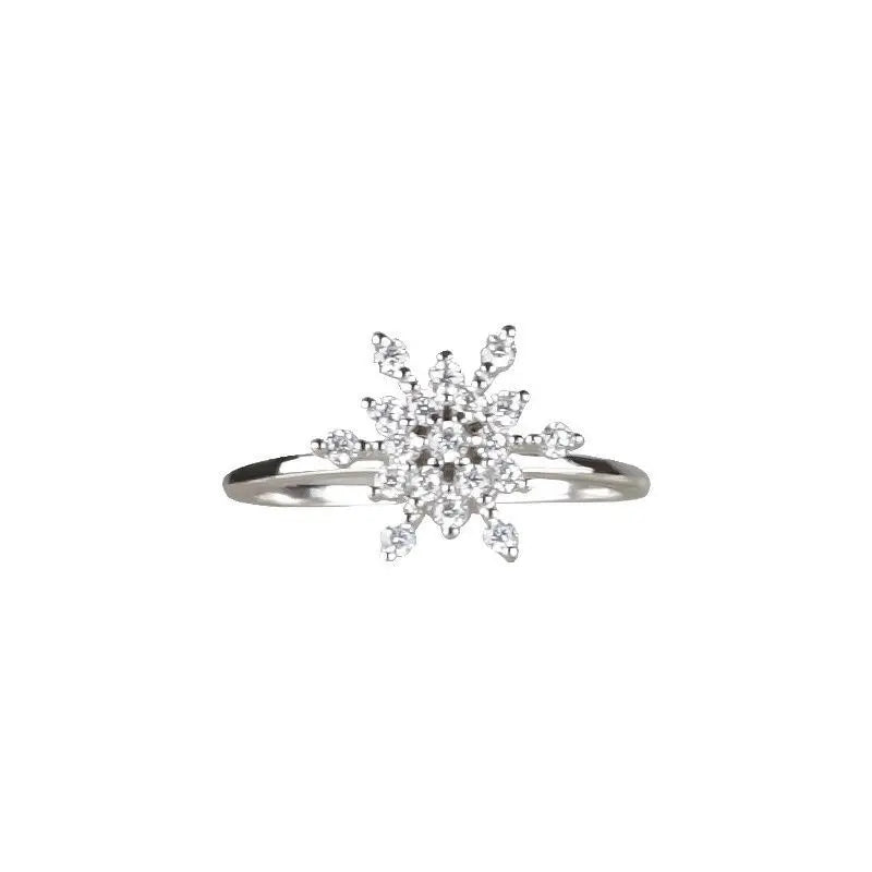 Rings Sweet CZ Elegant Fashionable Rotating Snowflake Silver Color Open Adjustable