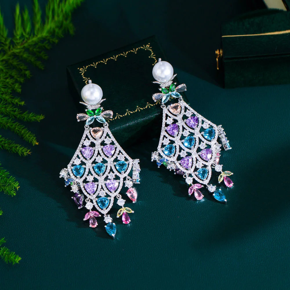 Earrings for Women Luxury Cubic Zirconia Pave Multicolor Large Long Chandelier Drop Dangle Bridal Party Gift Wedding Jewelry