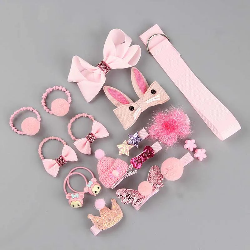 Hairpins Set Girls 18PCS Cute Cartoon Bowknot Flower Animal Hairpins Elastic Hairpins Gift Set