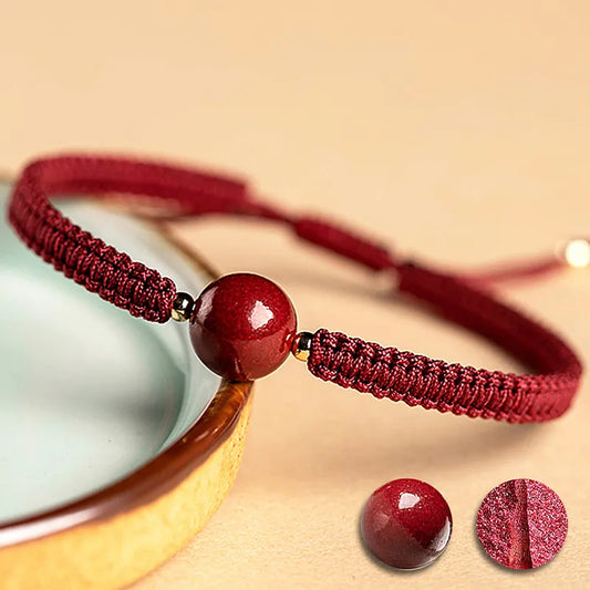 Bracelet For Men Women Chinese Red Natural Stone Cinnabar Rope Lucky Chain Amulet Braided Rope Gifts