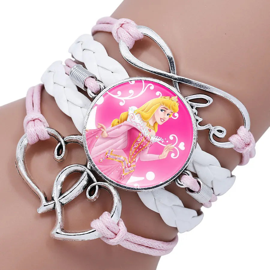 Bracelet For Girls Disney Princess Frozen Elsa Anna Cinderella Moana Princess Anime Figure Series Gemstone Wristband Girl Jewelry Gifts