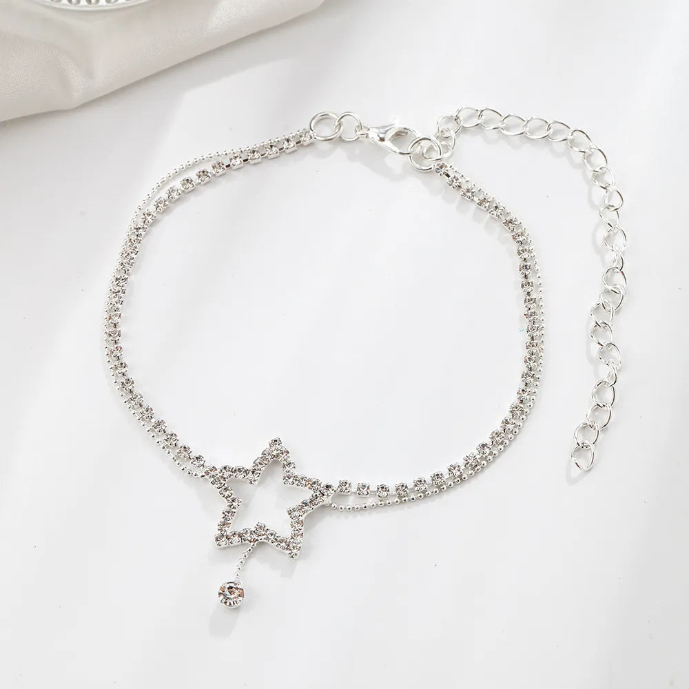 Anklet for Women Luxury Star Rhinestone Foot Jewelry Delicate Shiny Foot Chain Beautiful Elegant Foot Accessories