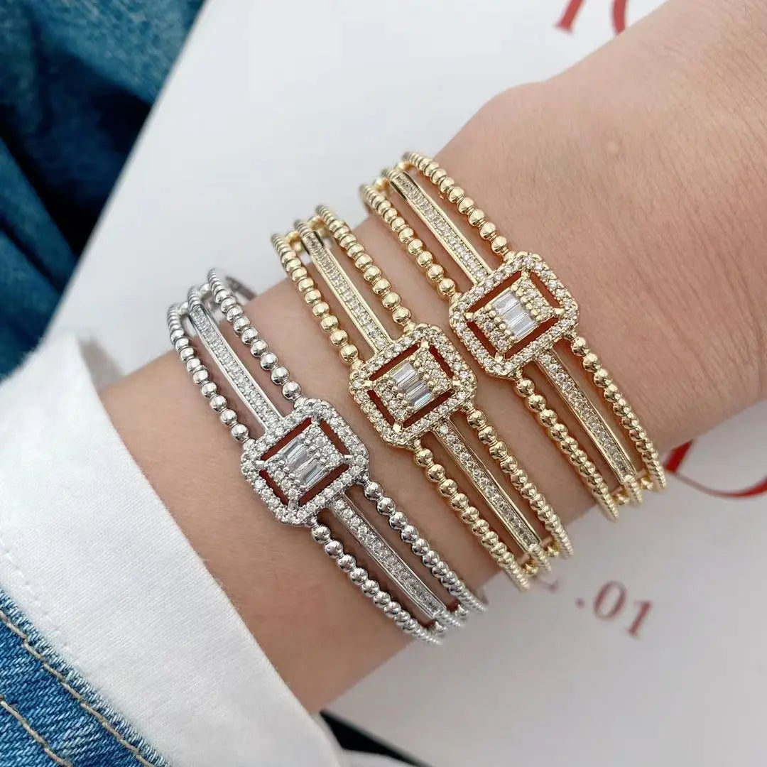 Bangles Bracelets For Women 3Pcs Layered Gold Color Geometric Crystal Zircon Cuff Bangle Bracelet Layer Cuff  Fashion Jewelry Elegant