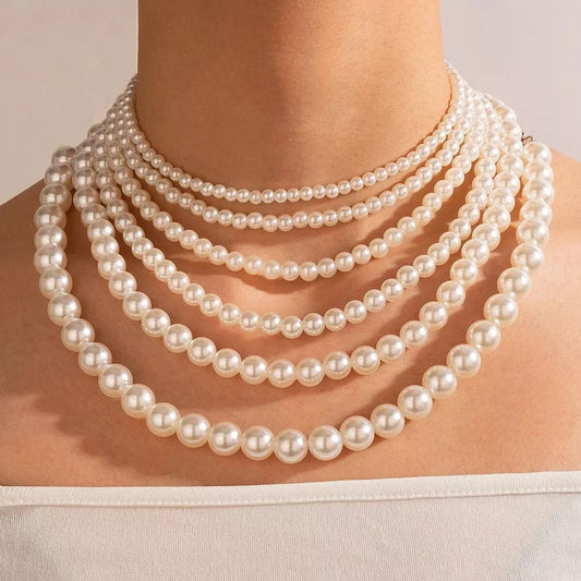 Necklace For Women Handmade Elegant Adjustable Vintage Simulation Round Pearl Choker Multiple Sizes Beaded Necklace