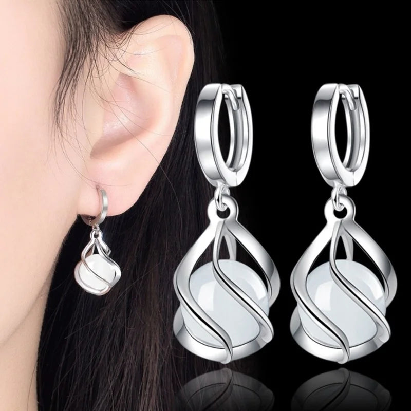 Earrings 2023 New Women's Fashion Jewelry 925 Sterling Silver High Quality Opal Round Agate Hollow Long Tassel Party Gift