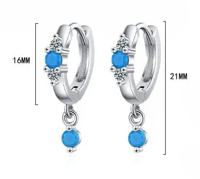 Earrings for Women Girls Blue Color Turquoises Stone 925 Sterling Sliver Hanging Hoops Earrings New Drop Charms Jewelry