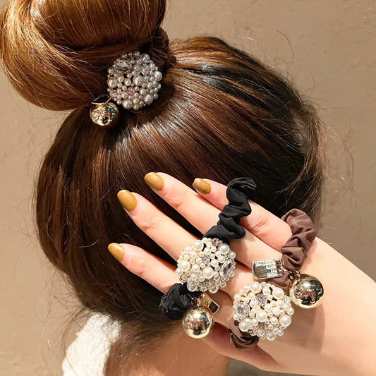 Hair Bands For Women Girls Elegant Style Crystal Pearl High Elastic Ponytail Holders Hair Accessories