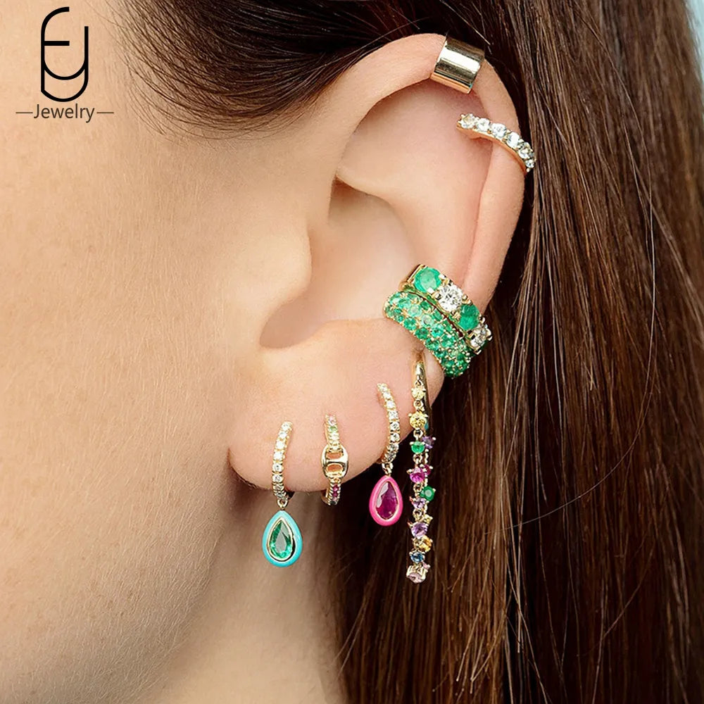 Earrings for Women Luxury Fashion 925 Sterling Silver Needle Green Zircon Gold Hoop Earrings Jewelry Gifts