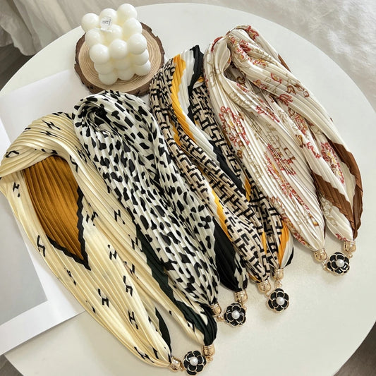 Neckerchief Solid Silk Scarf Women Fashion Magnet Buckle Skinny Scarves Necklace Accessories