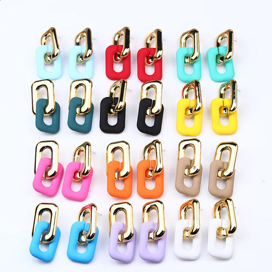 Earrings for Women Girls 12Color Acrylic Dangle Drop Exaggerated Retro Chain Type Candy Color Long Earring Party Jewelry