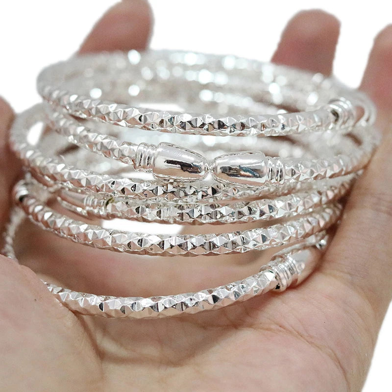 Bangles & Bracelet For Women 6PCS Silver Dubai Gift Wedding Party Fine Jewelry