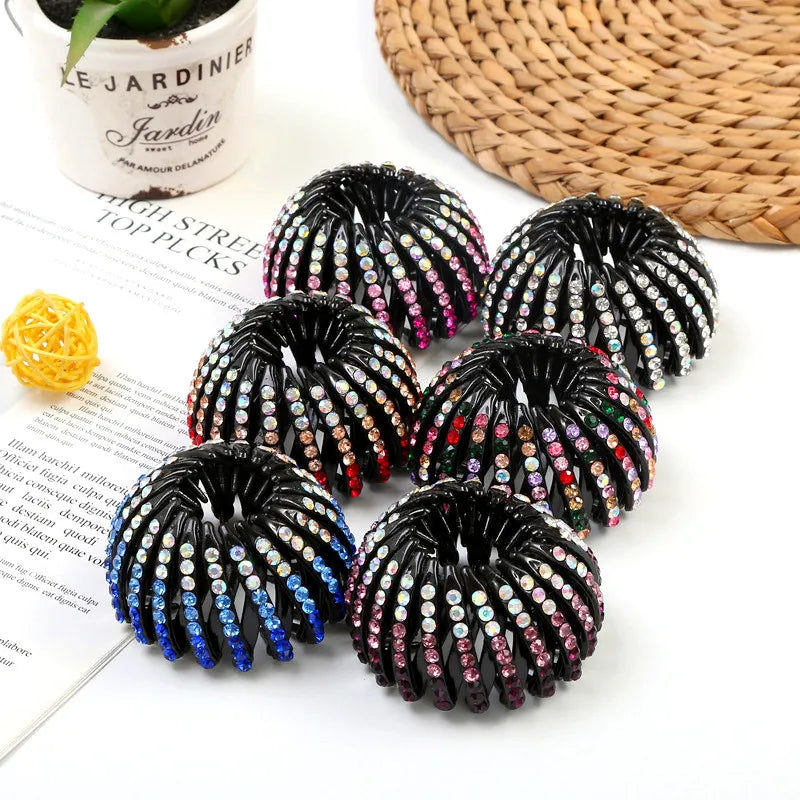 Hair Claws women Fashion Crystal Rhinestone Bun Clips Bird Nest Expanding Hair Accessories