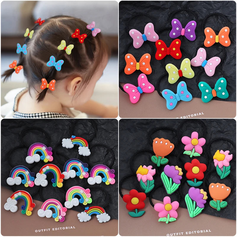 Hair bands 10PCS/Set Cute Cartoon Elastic Rubber Girls