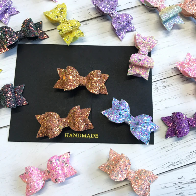 Hair Bows Clips 2pcs Handmade Mini Sequins Shiny Glittery