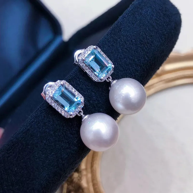 Earrings Women Trendy Blue Zirconia Temperament Simulated Pearl Drop Earrings Jewelry Accessories for Wedding Party