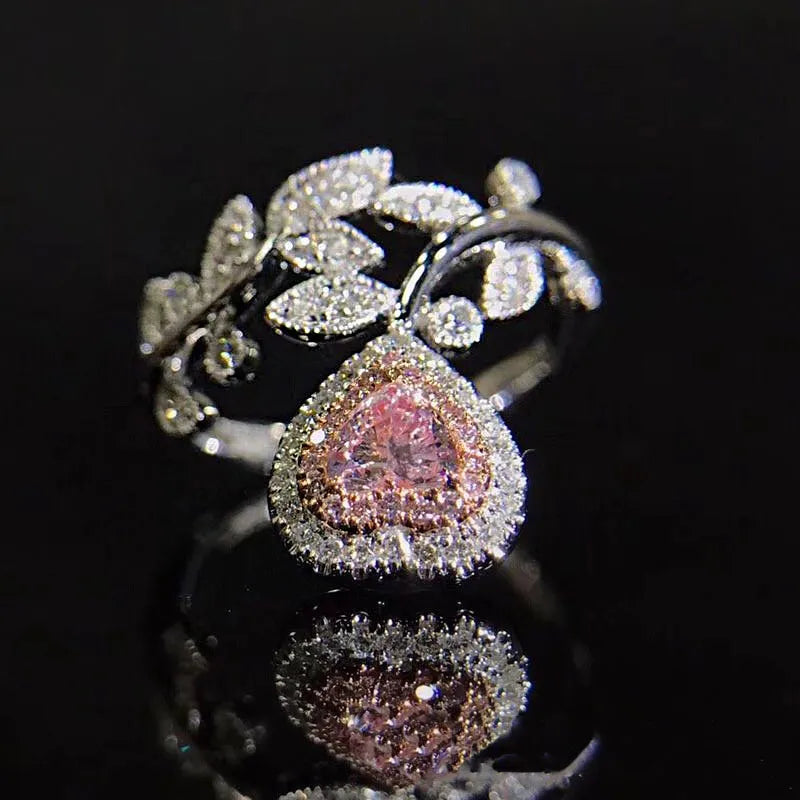 Ring Adjustable Trendy Elegant Princess Pink Zircon CZ Love Gem