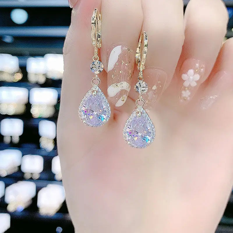 Earrings for Women Fashion Zircon Water Drop Crystal Long Pendant Earring Wedding Party Jewelry Gift