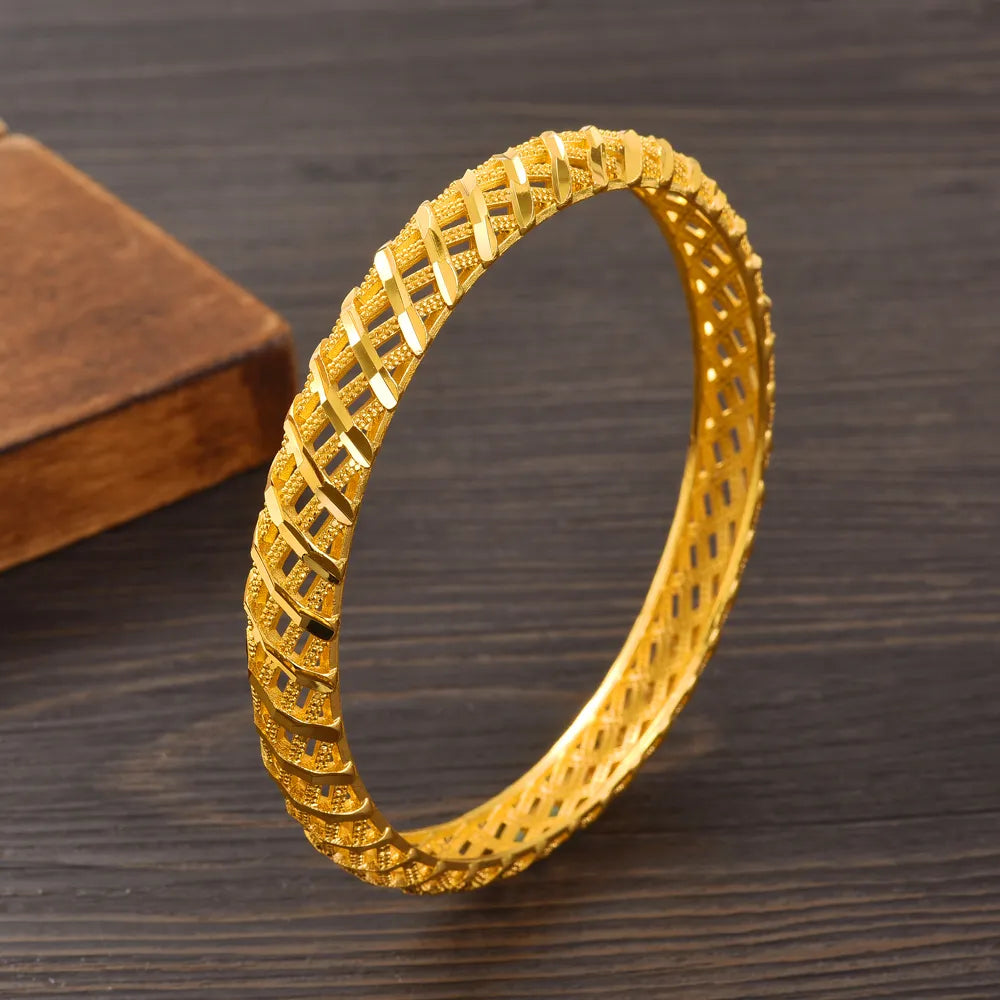 Bangles For Women 24K Gold Plated 65MM Fashion Dubai Style Wedding High Quality Jewelry Gift