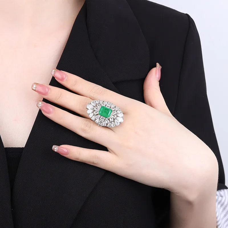 Ring For Women Luxurious Adjustable Ring Water Droplet Emerald Gemstone High Quality  Wedding Party Jewelry