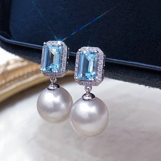 Earrings Women Trendy Blue Zirconia Temperament Simulated Pearl Drop Earrings Jewelry Accessories for Wedding Party