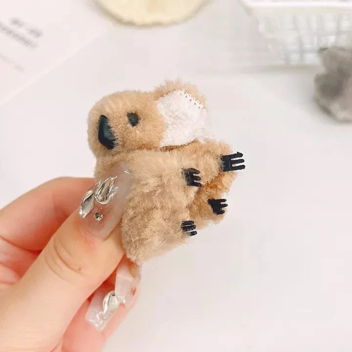 Hair Clips Women Girls Cute Plush Animal Claw Clips Koala Bear Ponytail Headwear Accessories