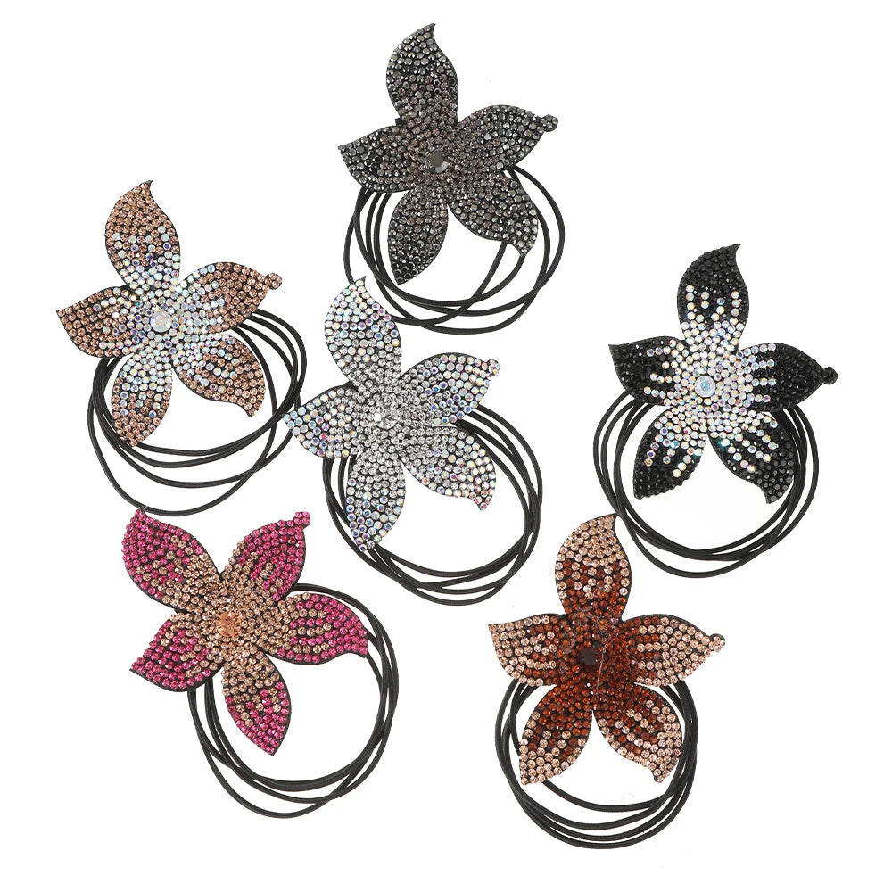 Hair Bands For Women New Rhinestone Flowers Retro Fashion Solid Color Ponytail Hair Accessories