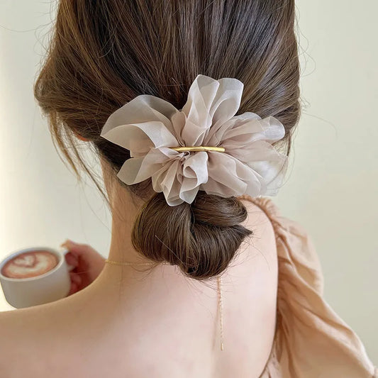 Hair Claw Clips Women Chiffon Flowers Metal Ponytail Holder New Trend Fashion Accessories