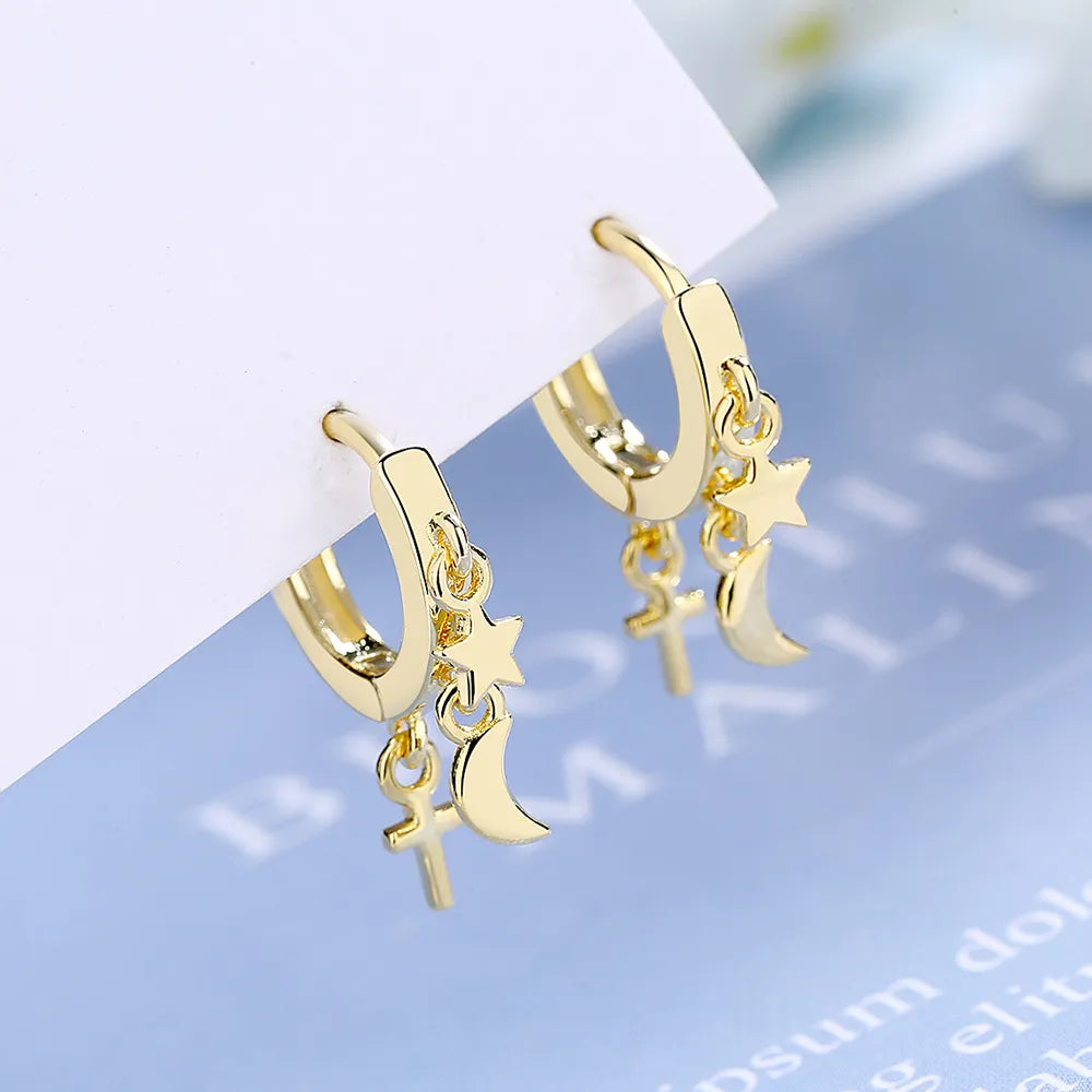 Earrings Fashion Rhinestone Star Ear Buckle Hoop Earrings For Women Punk Party Jewelry