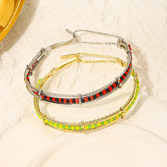 Bangles for Women Bohemia Handmade Ethnic Gold Plated Babalawo Green and Yellow Beads Gift Jewelry