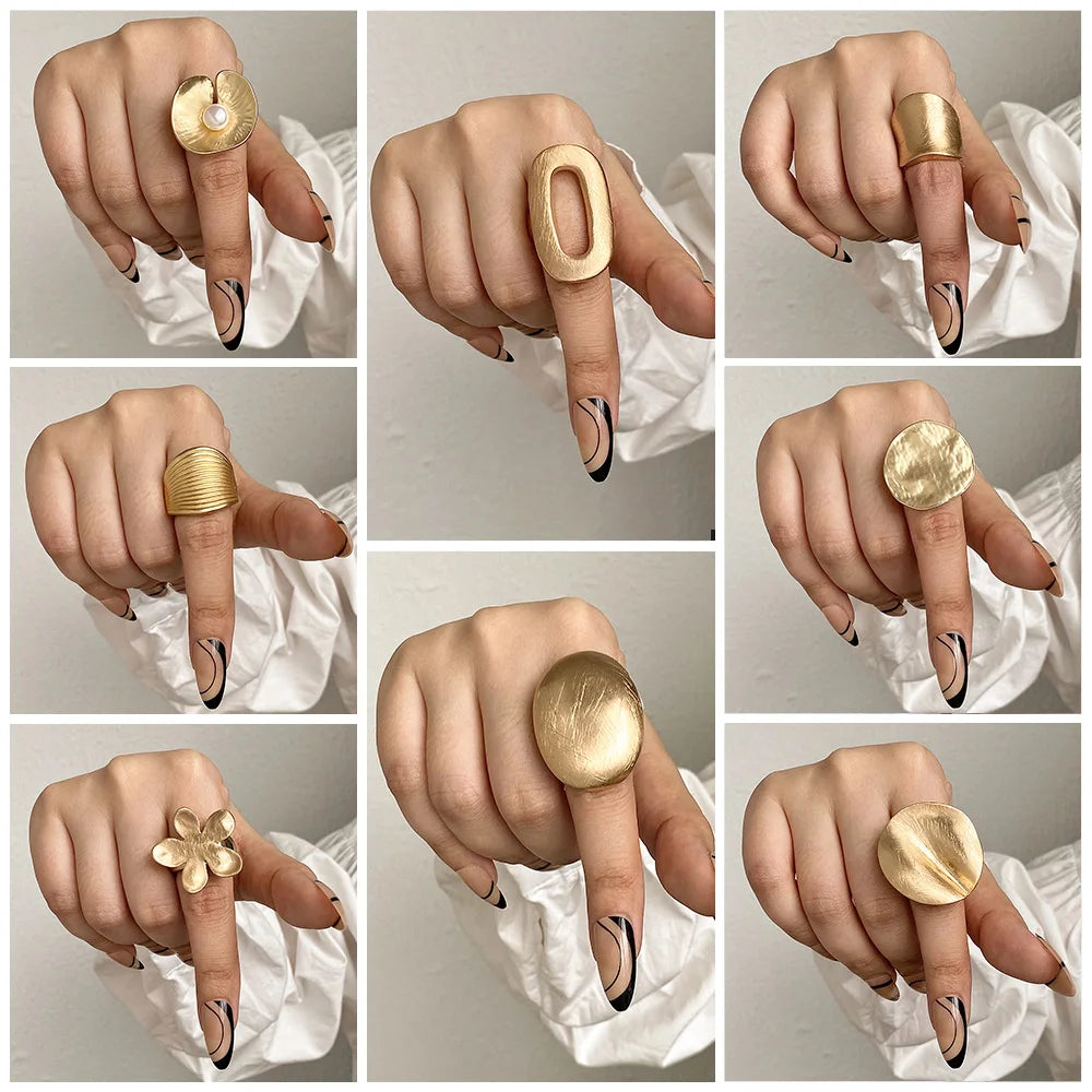 Rings for Women Elastic Rope Adjustable Irregular Geometric Matte Chunky Gold Color Charm Jewelry