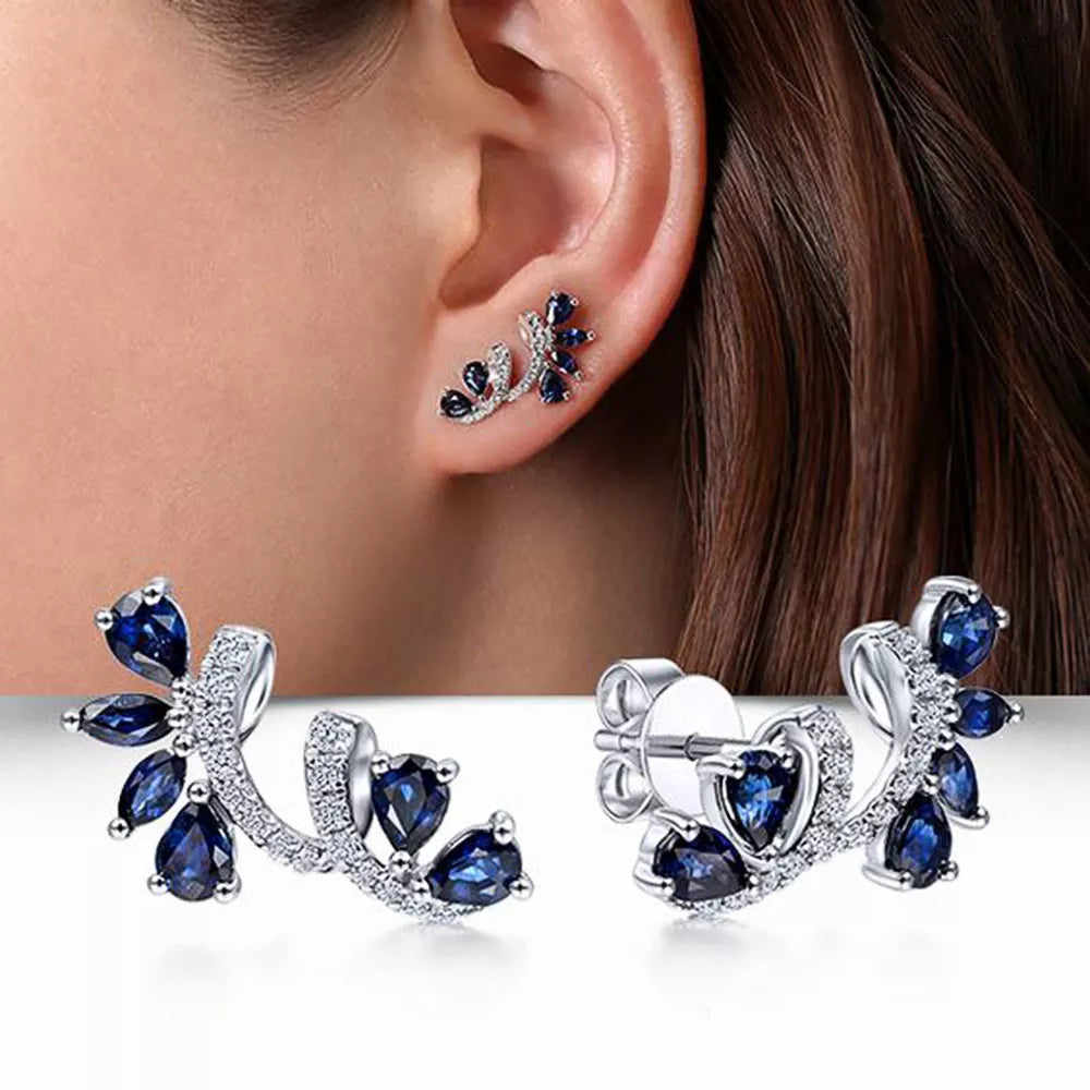 Earrings for Women Trendy Studs Temperament Elegant Blue CZ Earrings Wedding Engagement Party Jewelry