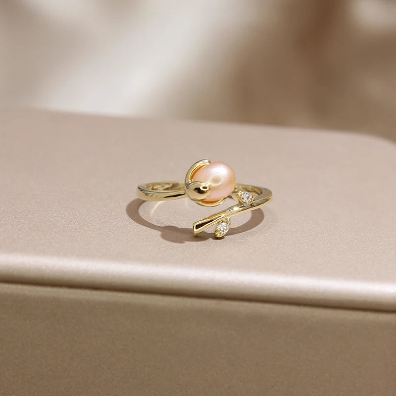 Rings for Women New Design Pink Freshwater Pearl  14K Gold Plated Resizable Rings