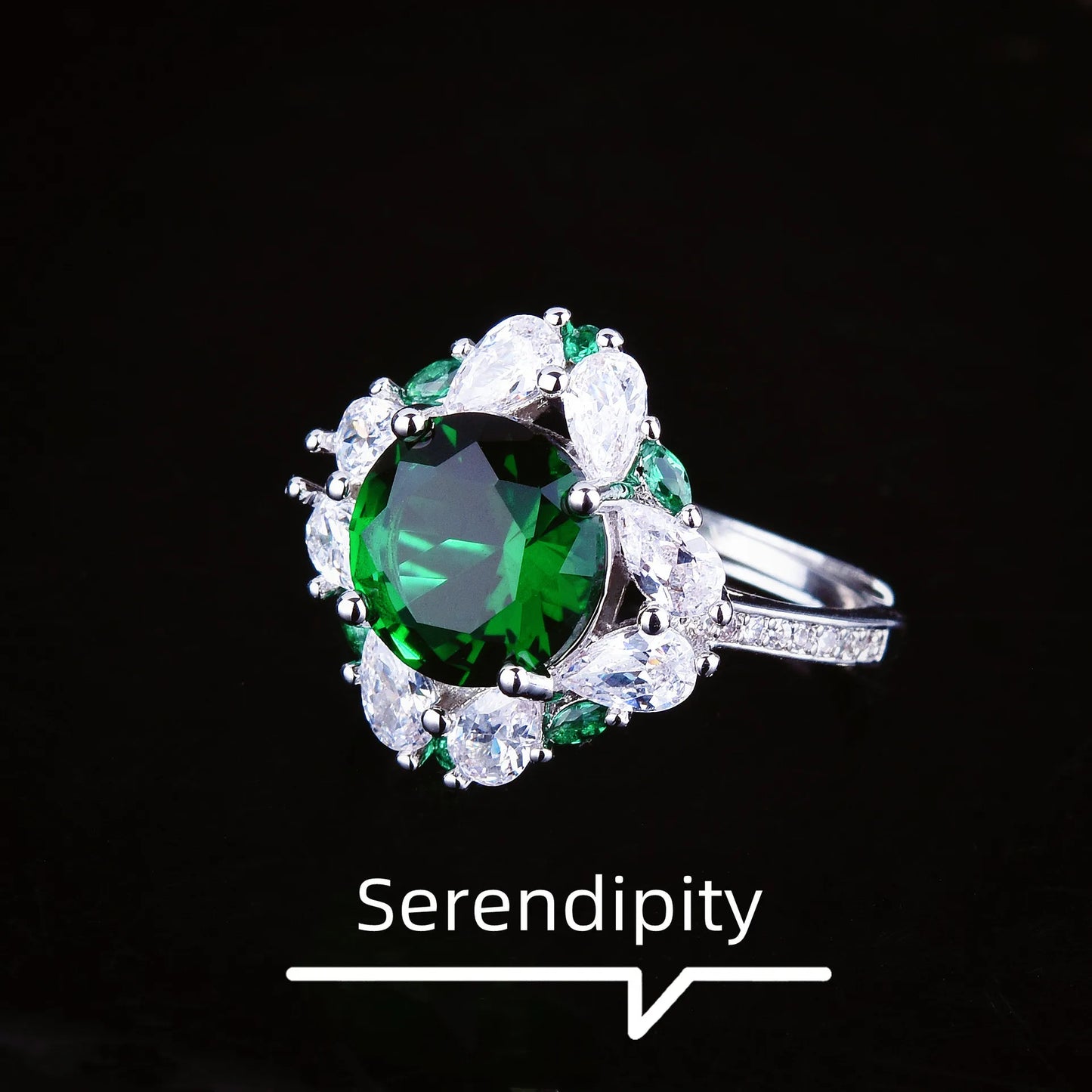 Ring for Women Adjustable Luxury Gems Created-emerald White Gold Plated Fashion Jewelry