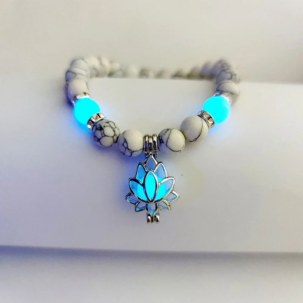 Bracelet Men Women Natural Stone Healing Luminous Glow In The Dark Bracelet Lotus Gift Jewelry