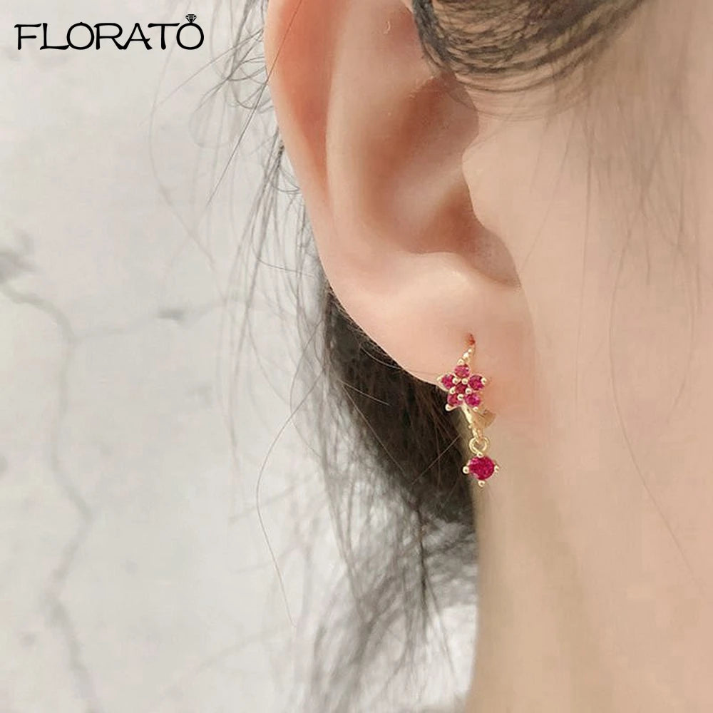 Earrings for Women 925 Sterling Silver Colorful Zircon Flower Shaped Hoop Cute Plum Flower Earrings Jewelry