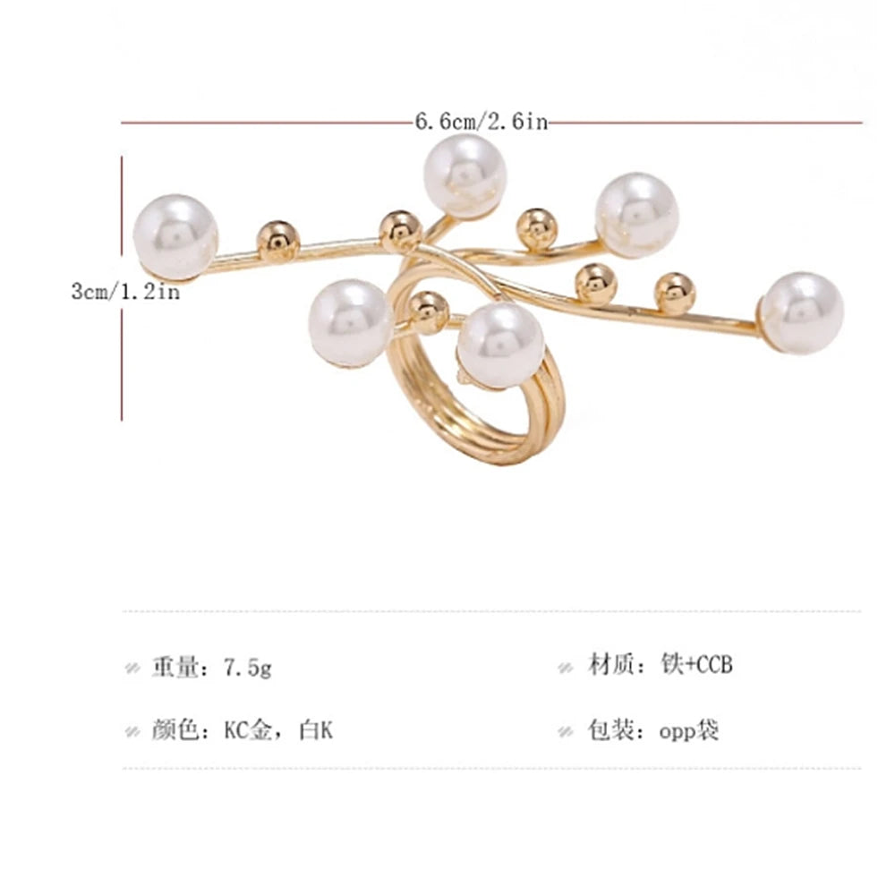 Ring Oversize Multi Artificial Pearl Irregular Twined Geometric Open Finger for Women Girls