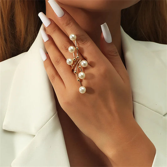 Ring Oversize Multi Artificial Pearl Irregular Twined Geometric Open Finger for Women Girls